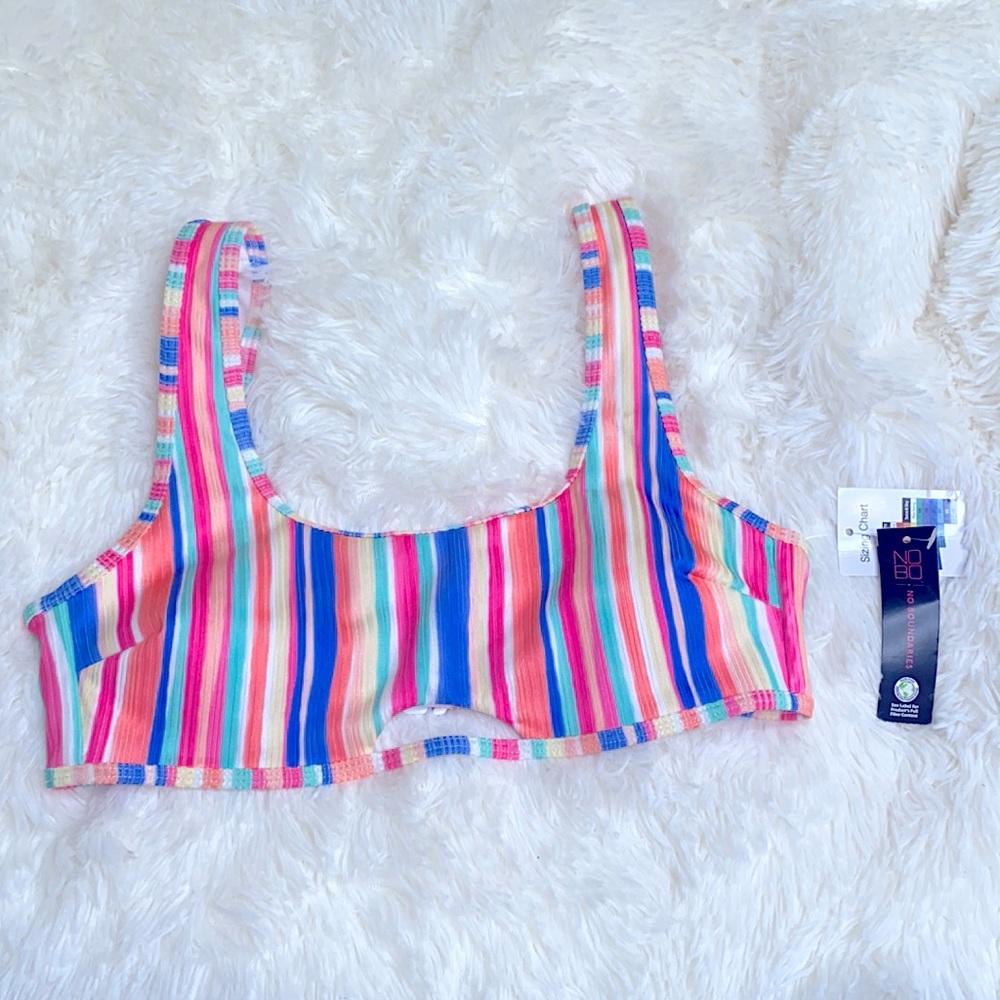 No Boundaries Pink Blue Striped Bikini Swim Top Size Small
